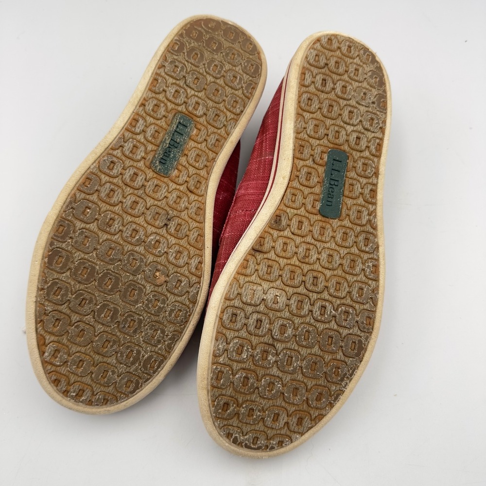 LL Bean Womens Red Canvas Boat Shoes Size 7.5 M 503205 Nautical Loafers - Picture 6 of 8